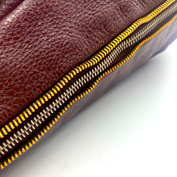 Auth Prada Burgundy Plum Cervo Shine Leather Double Zipper Shoulder Bag Preloved - Picture 12 of 16